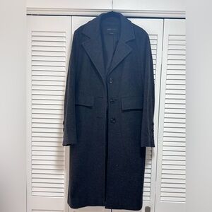 BCBG MaxAzria gray wool blend trench coat. Size small. Three buttons. Pockets.
